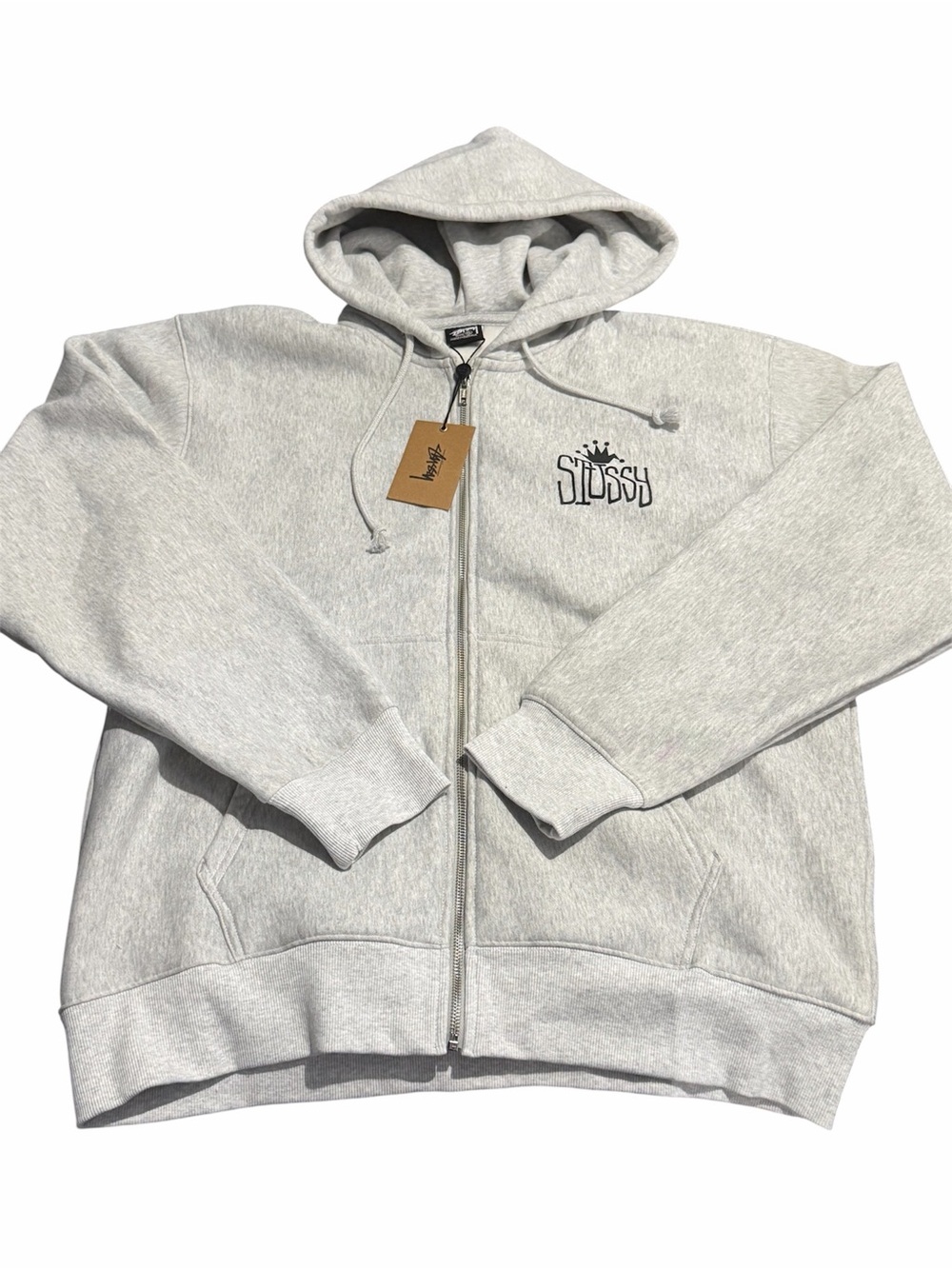 Stussy International Crew Crown Logo Pullover Hoodie Ash Heather Grey XL